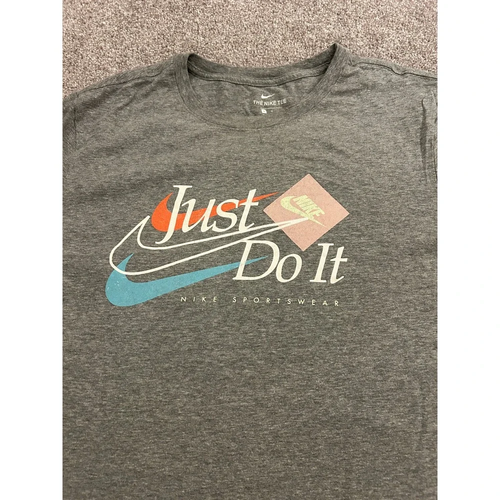 Nike T-Shirt Mens Large Gray Excellent Just Do It Graphic Short Sleeve Tee